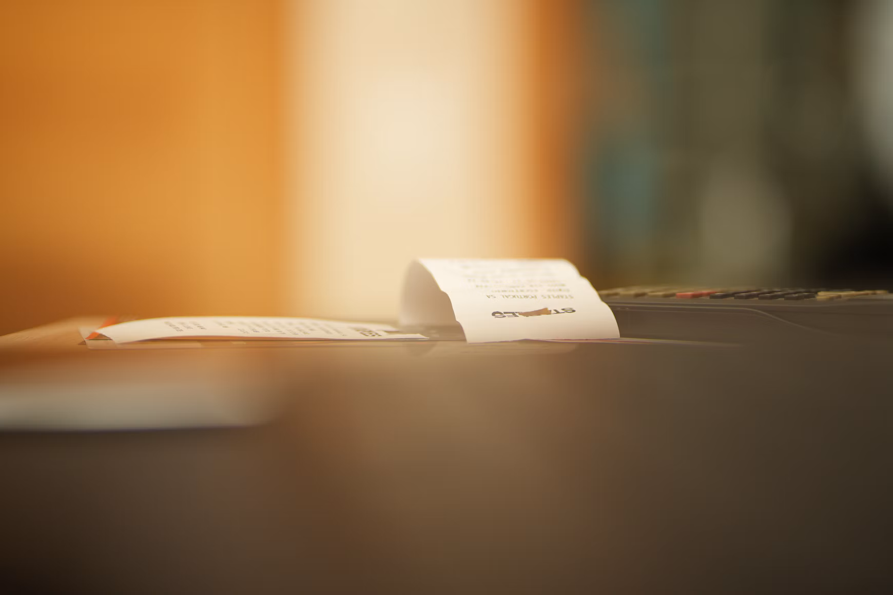 Paper receipts on a counter